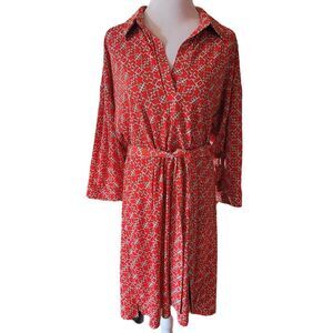 Laundry Shelli Segal Red White Shift Sheath Belted Dress Medium Classic Stretch‎